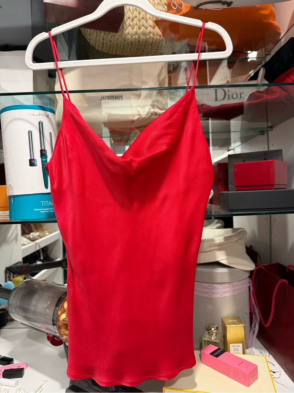 Zara Red Satin Cowl Neck Camisole